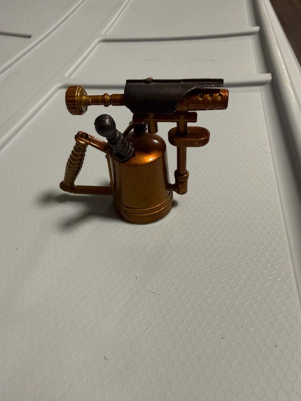 Vintage Blow Torch Miniature Pencil Sharpener Gold Metal